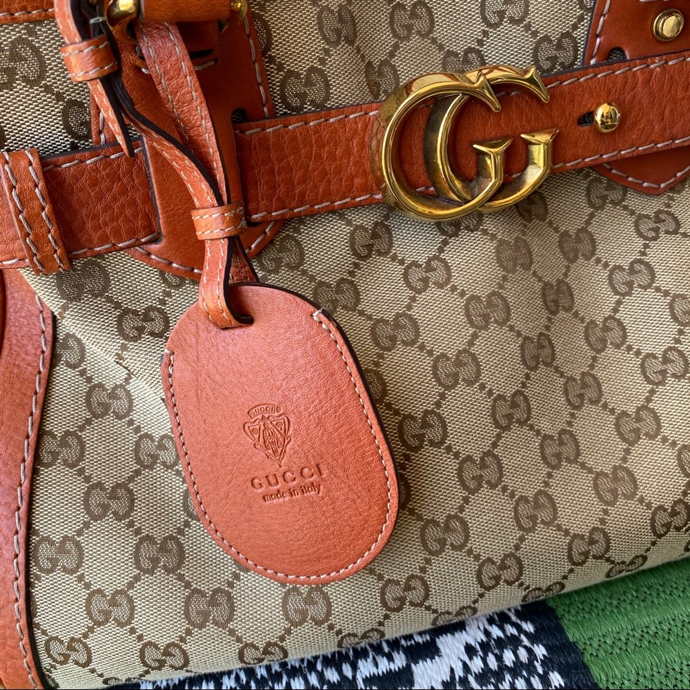 Gucci Orange GG Canvas Running Tote Bag Purse Med - Picture 14 of 16